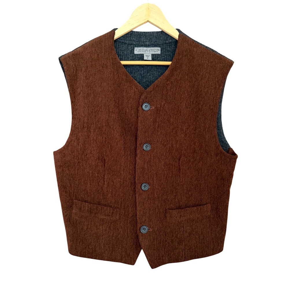 Le‎ Collezioni Structure Mens Brown Corduroy Wool Blend Knit Back Vest Medium
